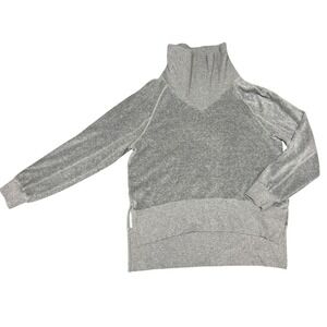 Te Verde Womens Medium Gray Velour Funnel Neck Sweatshirt High Low Pullover